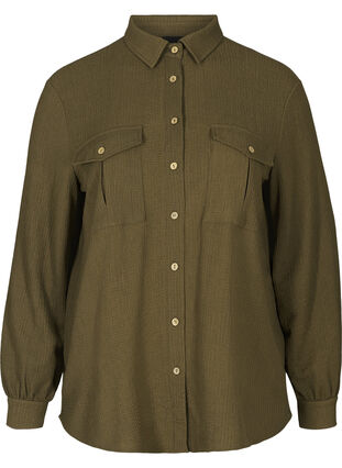 Strukturert skjorte med brystlommer, Dark Green ASS, Packshot image number 0