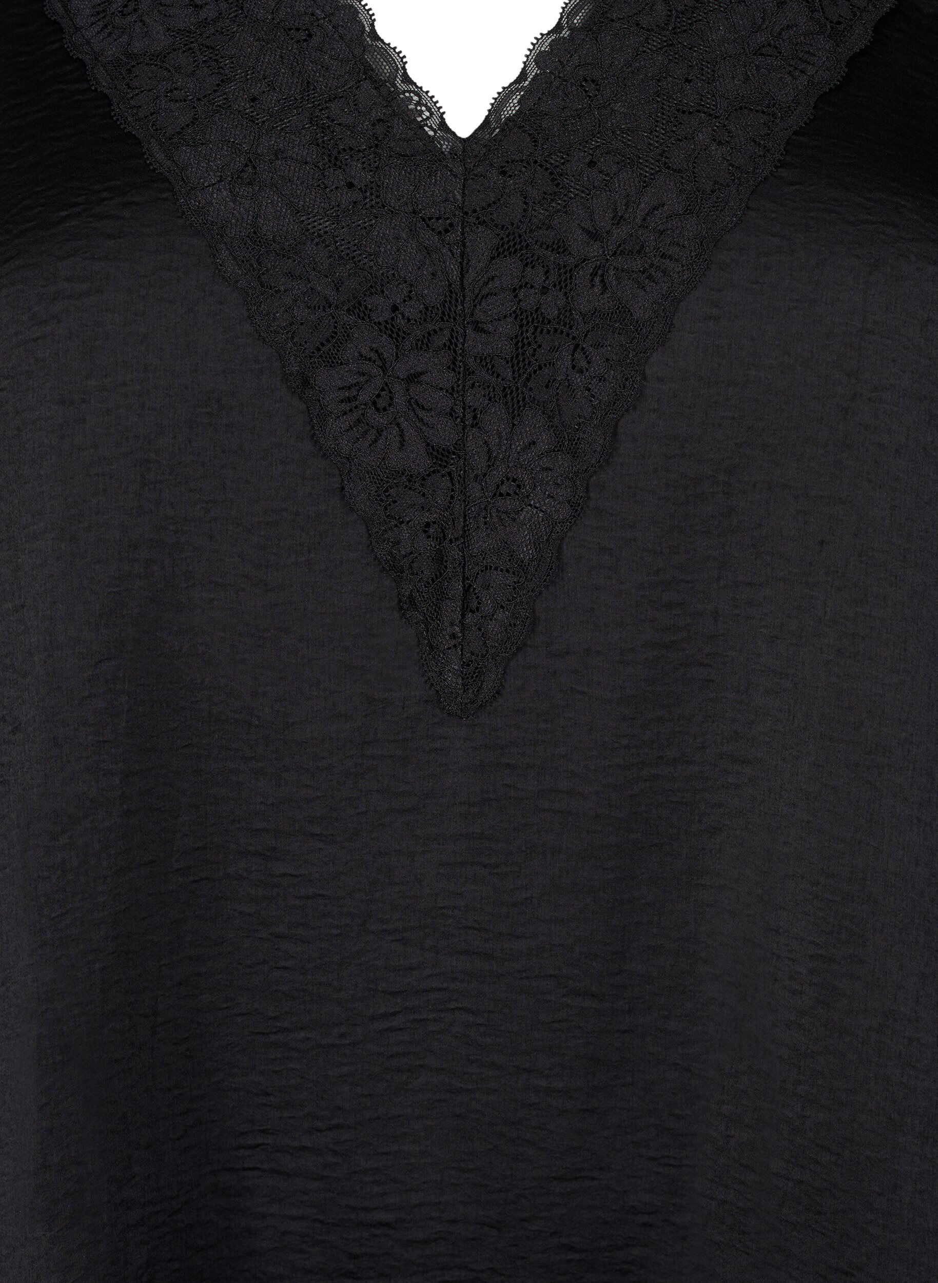 Zizzi Ermel&oslash;s topp med blonder, Svart, Packshot image number 2