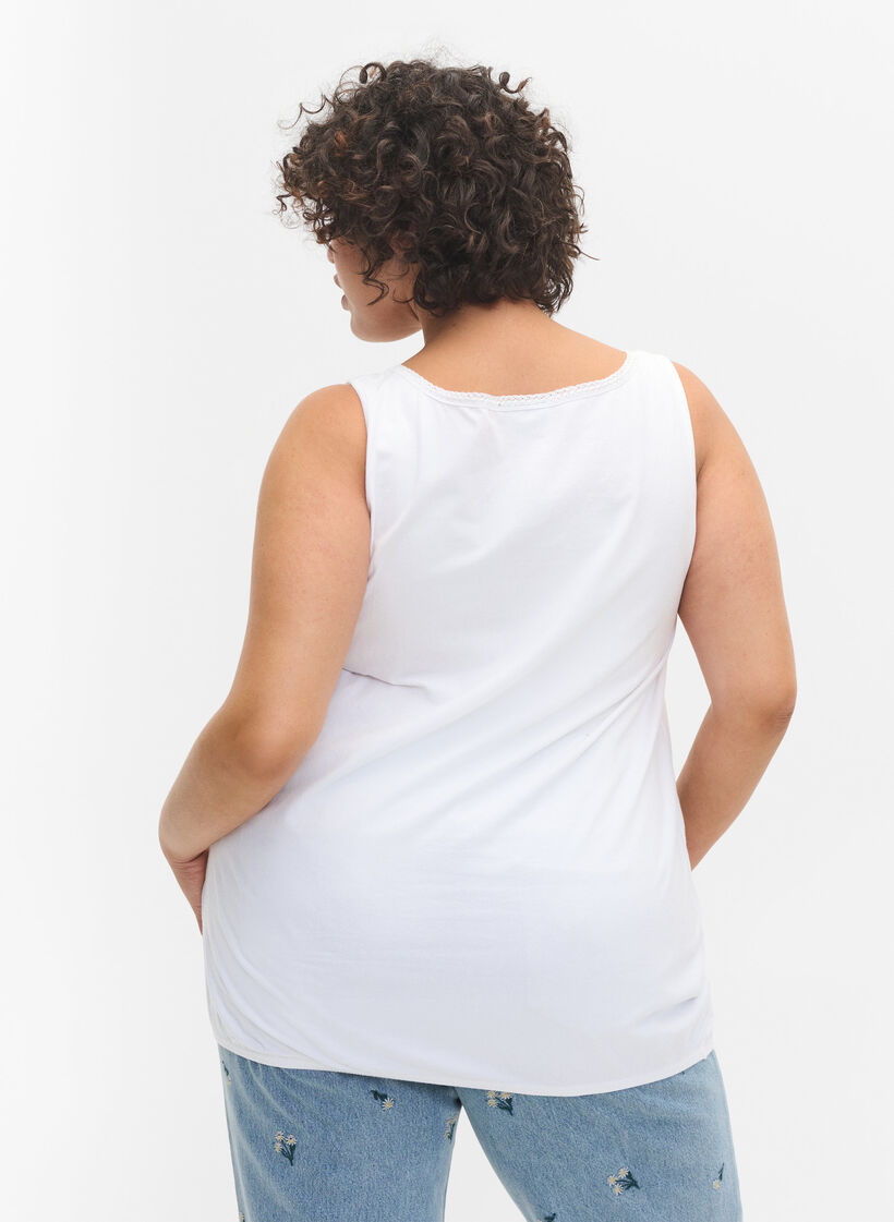 Bomullstopp med rund hals og blondekant, Bright White, Model image number 1