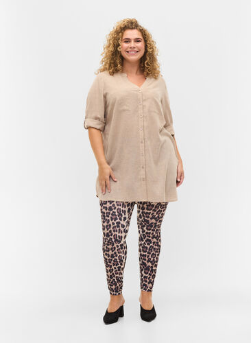 Lang skjorte med 3/4-ermer og V-hals, Simply Taupe, Model image number 2