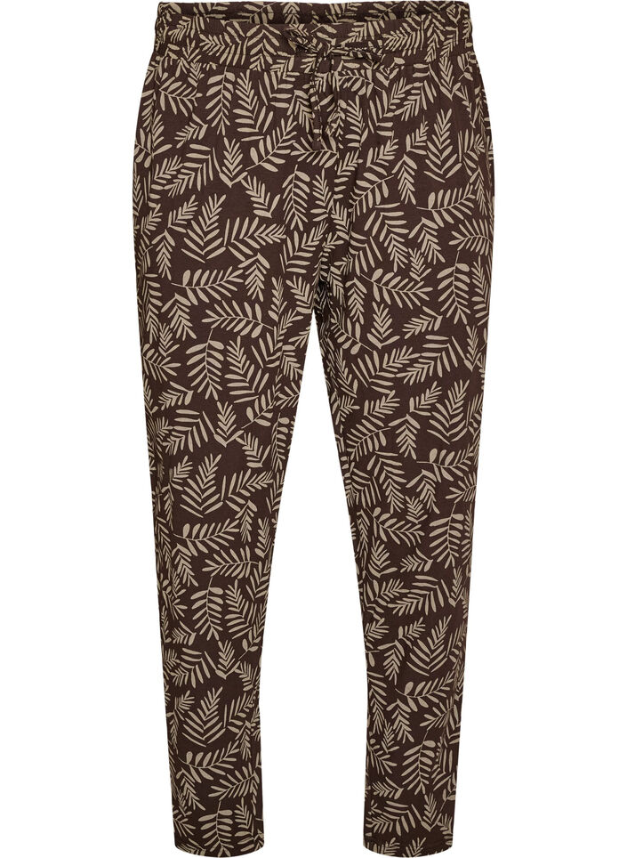 Bomulls pyjamasbukser med trykk, Brun, Packshot image number 0