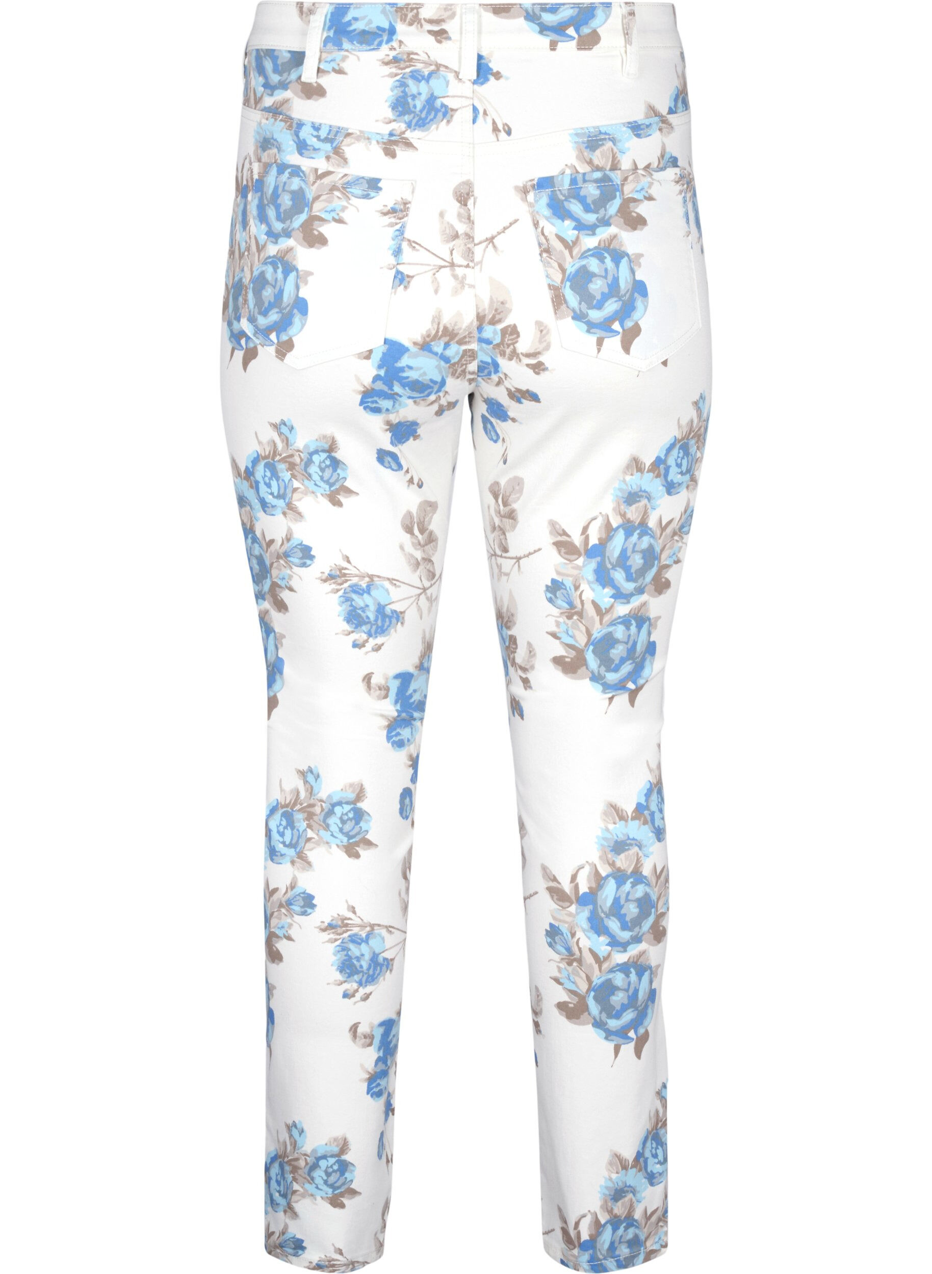 Zizzi Supersmal Amy jeans med blomstertrykk, Hvit, Packshot image number 1