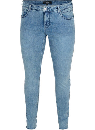 Cropped Amy jeans med nagler i sidesømmen, L.Blue Stone Wash, Packshot image number 0
