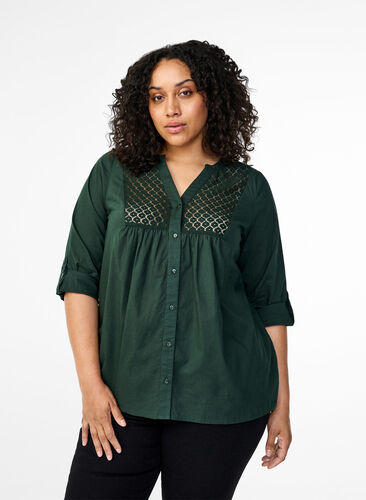 Zizzi FLASH – skjorte med hekledetaljer, Scarab, Model image number 0