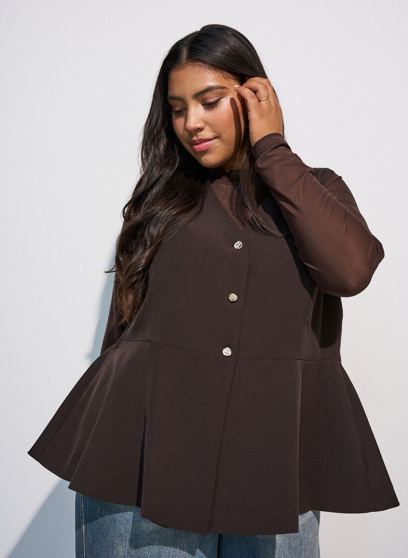 Stripet vest med peplum, Brun, Model image number 0