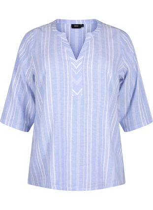 Stripete bluse i lin- og viskoseblandet kvalitet, Serenity Wh.Stripe, Packshot image number 0