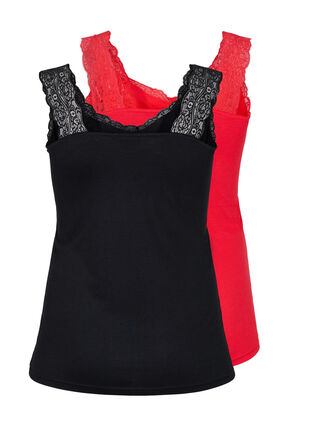 Zizzi Topp med blonder, 2 stk., Black/Chinese Red, Packshot image number 1