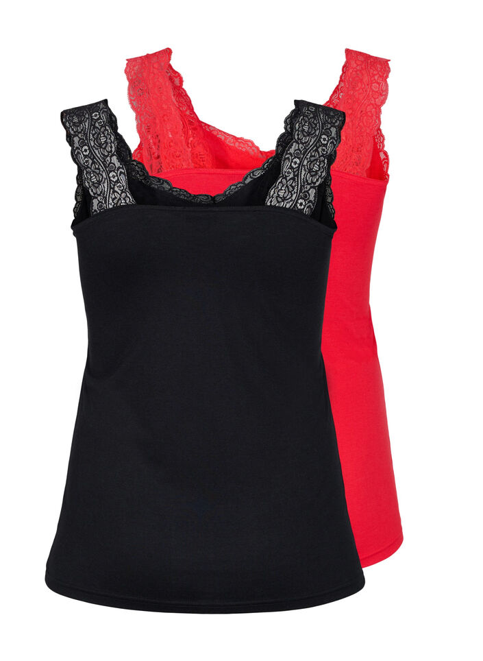 Topp med blonder, 2 stk., Black/Chinese Red, Packshot image number 1