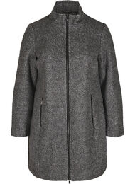 Frakk med ull og glidelås, Dark Grey Melange