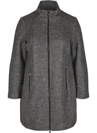Frakk med ull og glidelås, Dark Grey Melange, Packshot image number 0