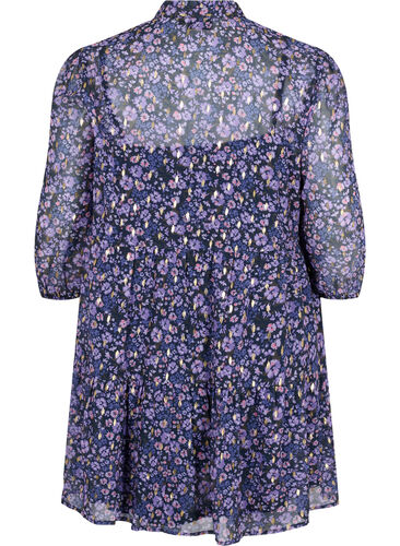 Tunika med blomstermønster og lurex, Purple Ditzy Flower, Packshot image number 1
