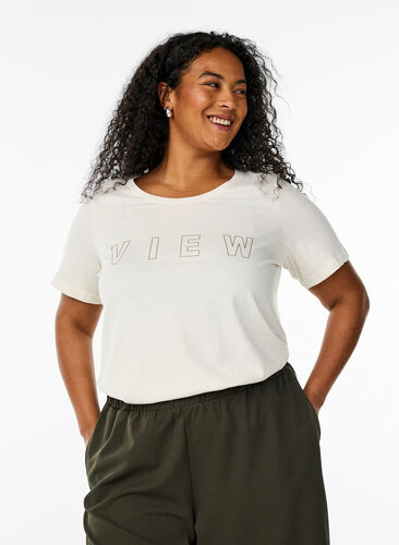 Zizzi FLASH - T-skjorte med motiv, Vanilje, Model image number 0