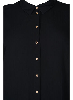 Lang ensfarget viskoseskjorte med 3/4-ermer, Black, Packshot image number 2