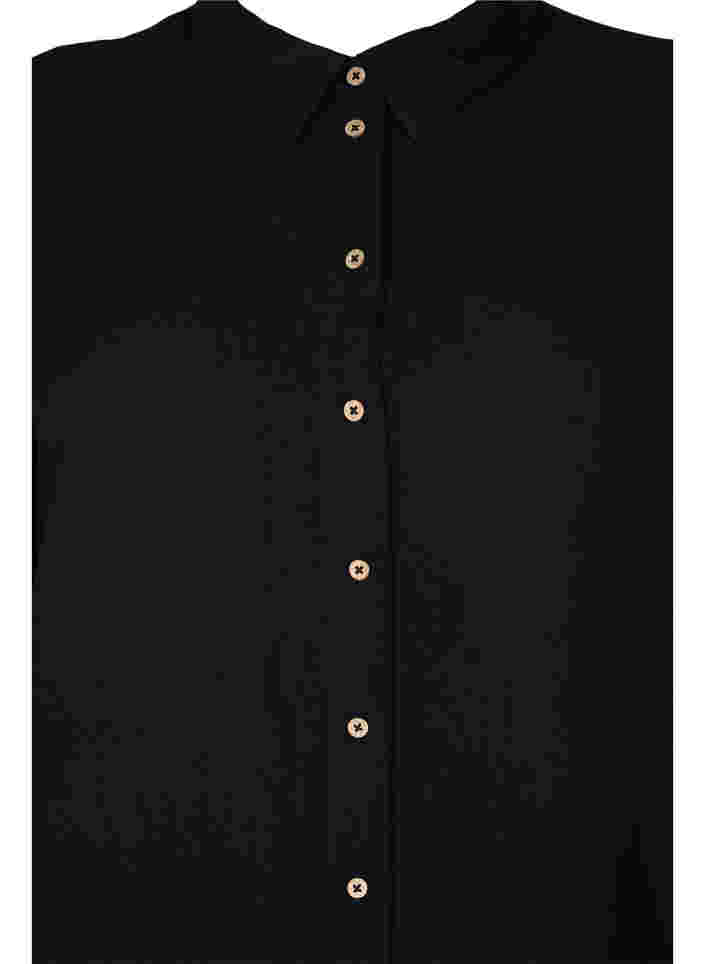 Lang ensfarget viskoseskjorte med 3/4-ermer, Black, Packshot image number 2