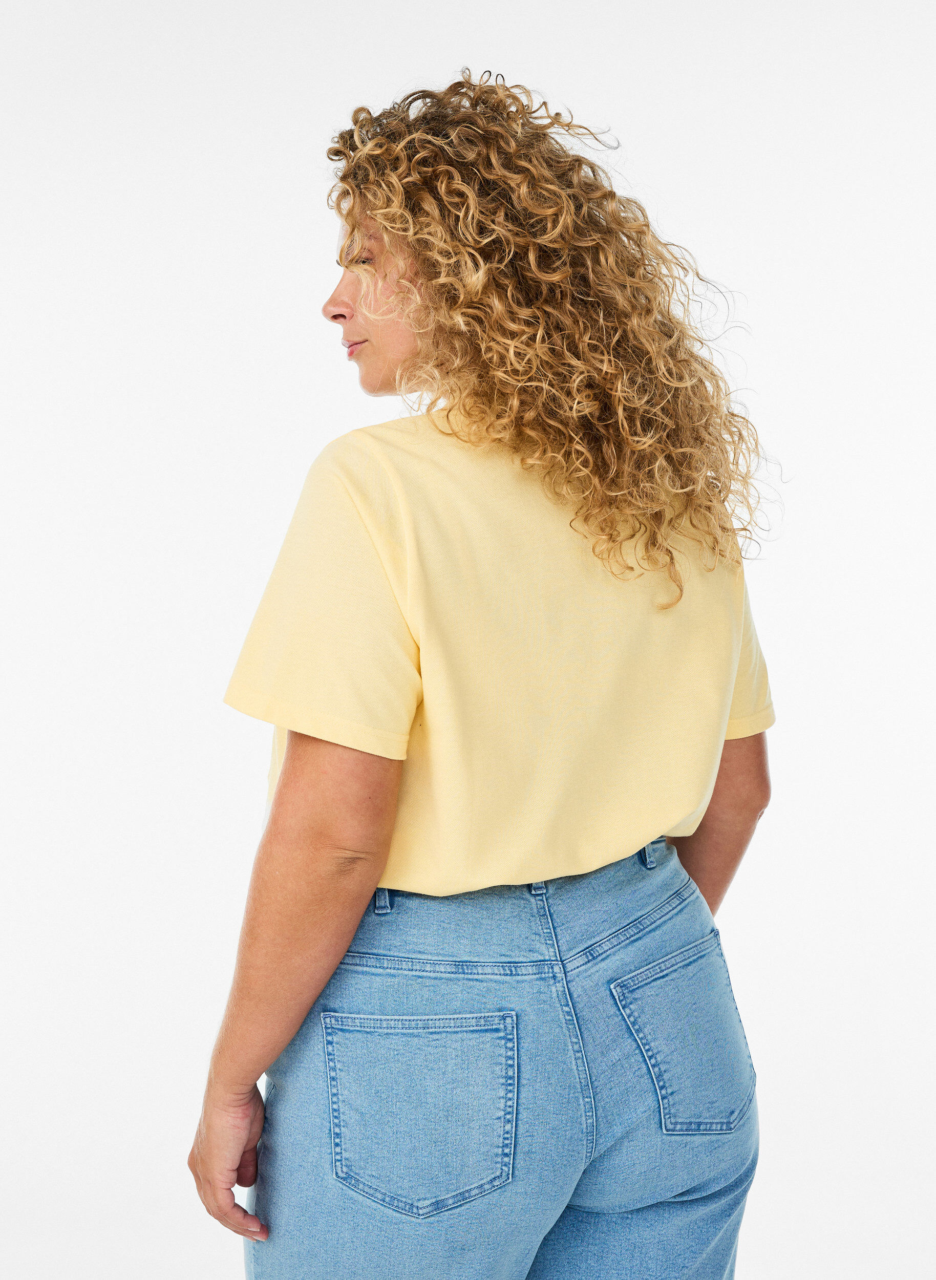 Zizzi Poloskjorte med korte ermer, Gul, Model image number 2