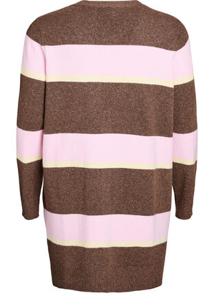 Zizzi Lang strikkecardigan med brede striper, Brun, Packshot image number 1