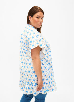 Zizzi Blomstret bomullstunika i bomull, Snow White Flower, Model image number 1