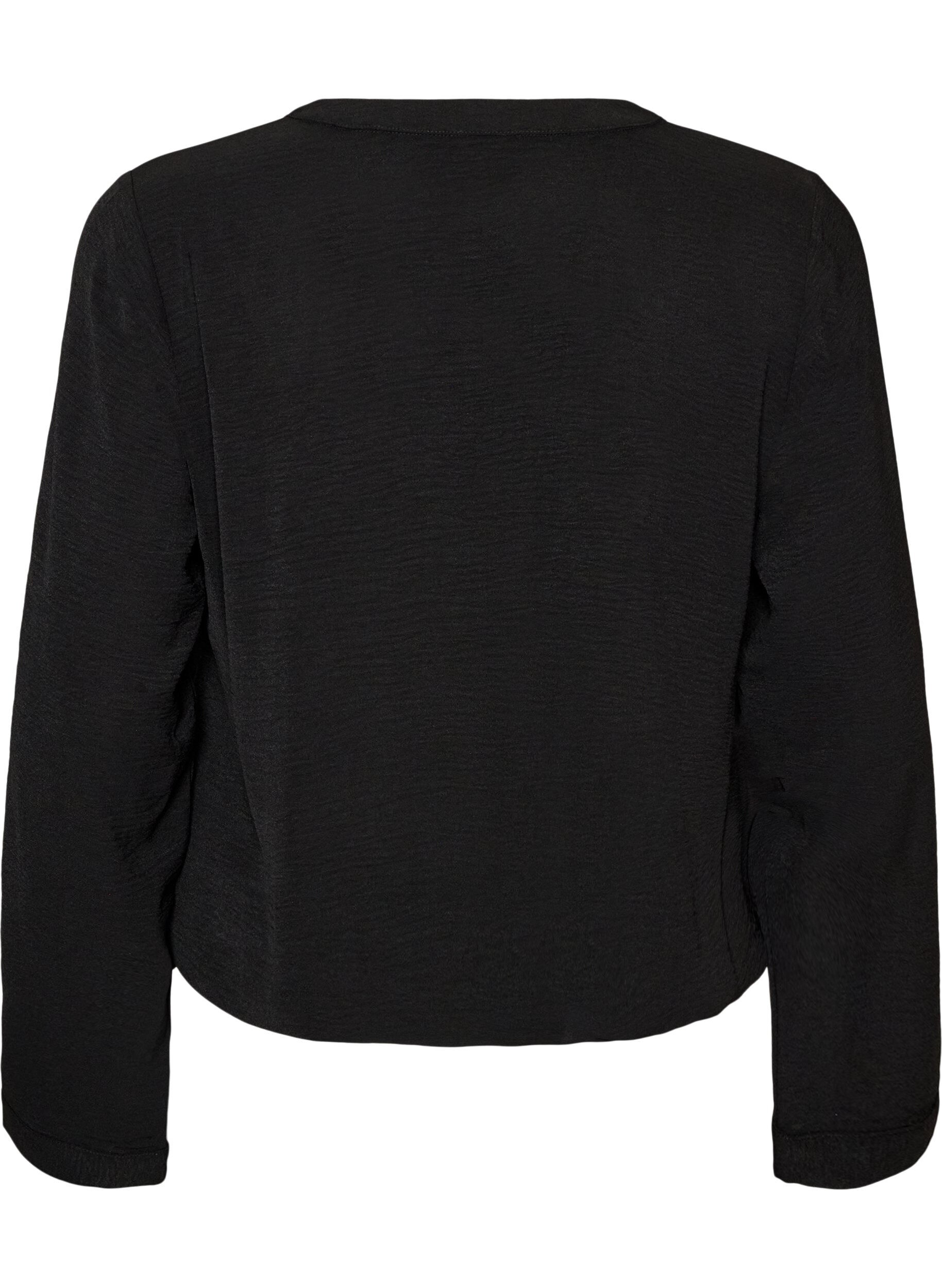 ZizziBluse med ballongsilhuett og V-hals, Svart, Packshot image number 1
