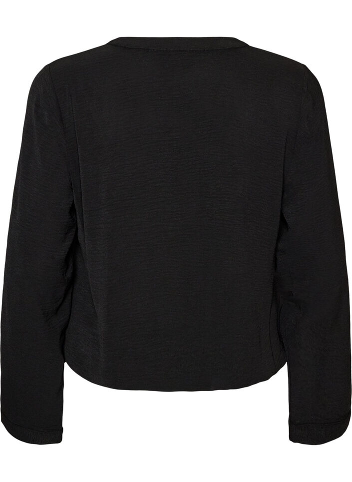 Bluse med ballongsilhuett og V-hals, Svart, Packshot image number 1