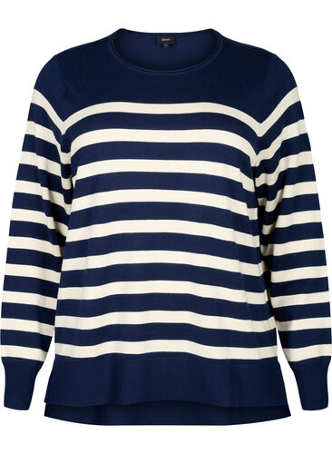 Stripete bluse i viskose, Navy Blazer Comb, Packshot image number 0