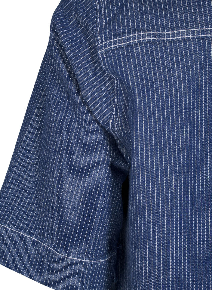 Nålestripet denimkjole med brystlommer, Blue Denim Stripe, Packshot image number 3