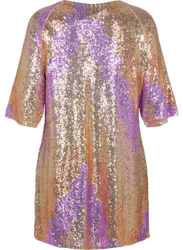 Paljettkjole med 3/4-ermer, Gold Mulit Sequins, Packshot image number 1