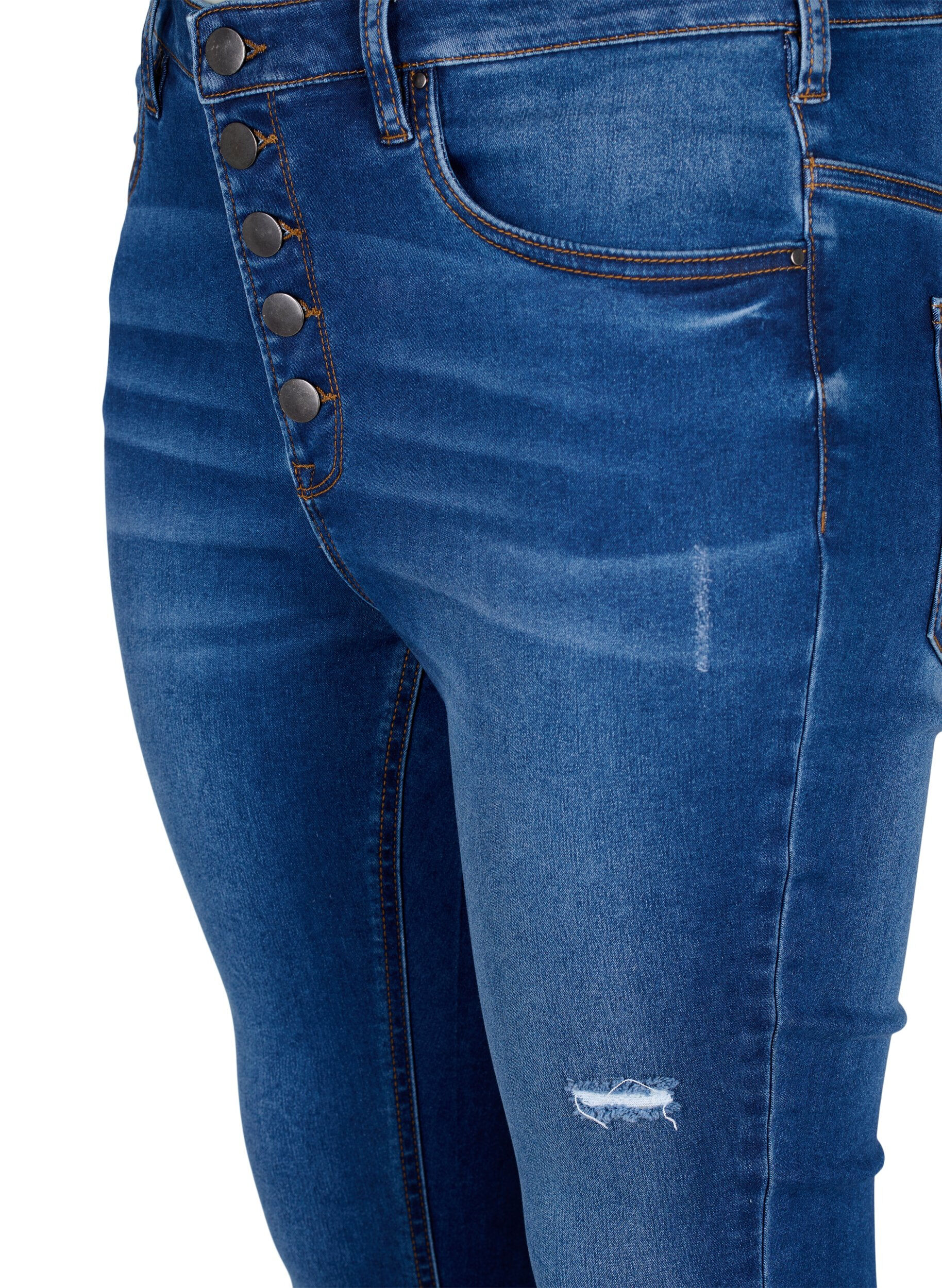 Zizzi Amy-jeans med h&oslash;y midje og knapper, Blue denim, Packshot image number 2
