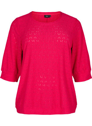 Bluse med 3/4-ermer og strukturmønster, Love Potion, Packshot image number 0