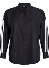 Loose fit-skjorte med sporty striper på ermene, Svart
