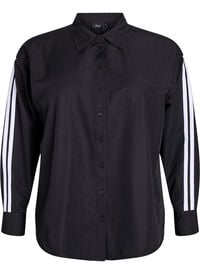 Loose fit-skjorte med sporty striper på ermene, Svart Loose fit-skjorte med sporty striper på ermene