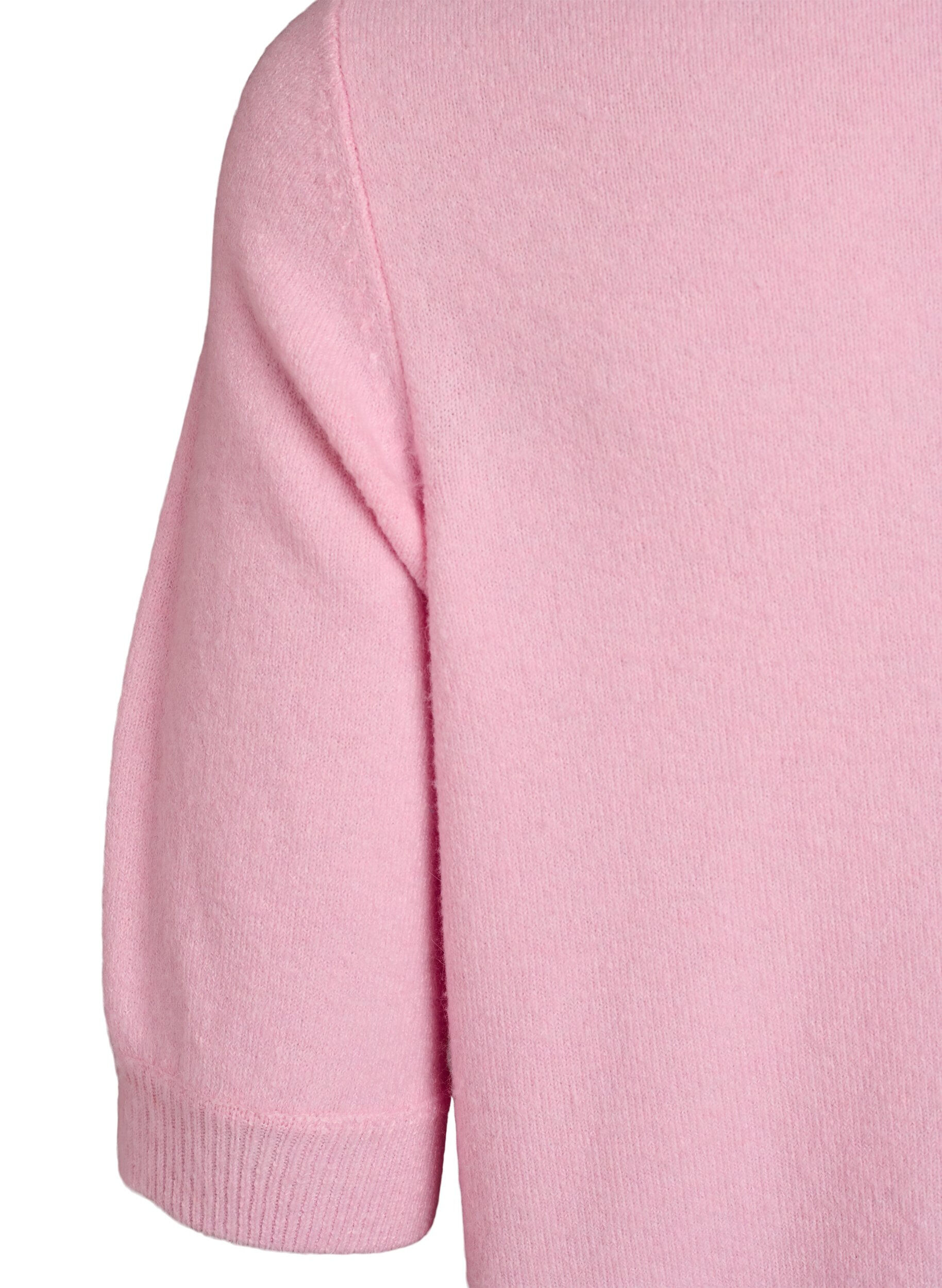 Zizzi Strikkebluse med korte ermer, Rosa, Packshot image number 3