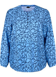 Langermet bluse med mønster og knapper, Silver Lake Blue AOP