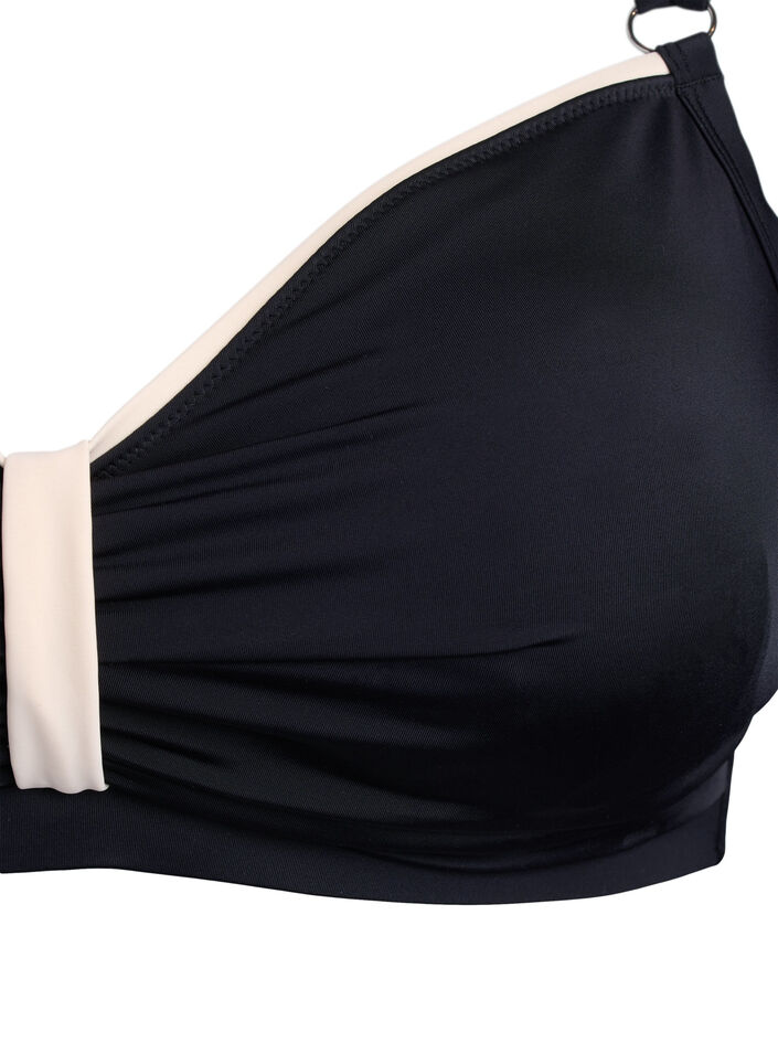 Bikinitopp med rynker og kontrastdetaljer, Black, Packshot