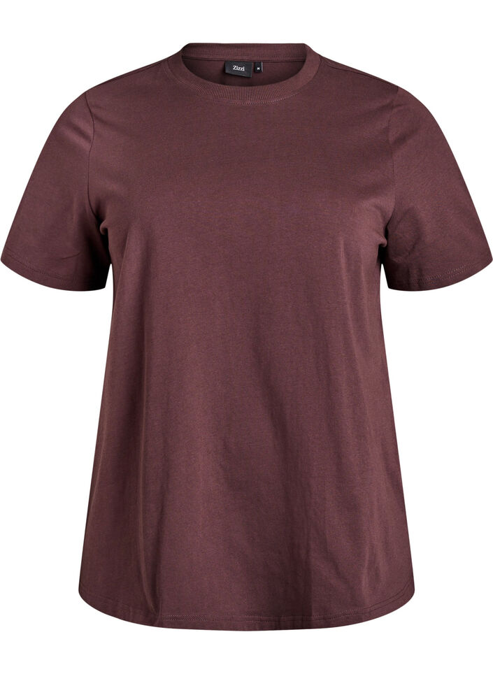 Basic T-skjorte i bomull med rund hals, Brun, Packshot image number 0