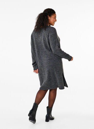 Zizzi Ribbestrikket kjole med lange ermer, Dark Grey Black Mel., Model image number 1