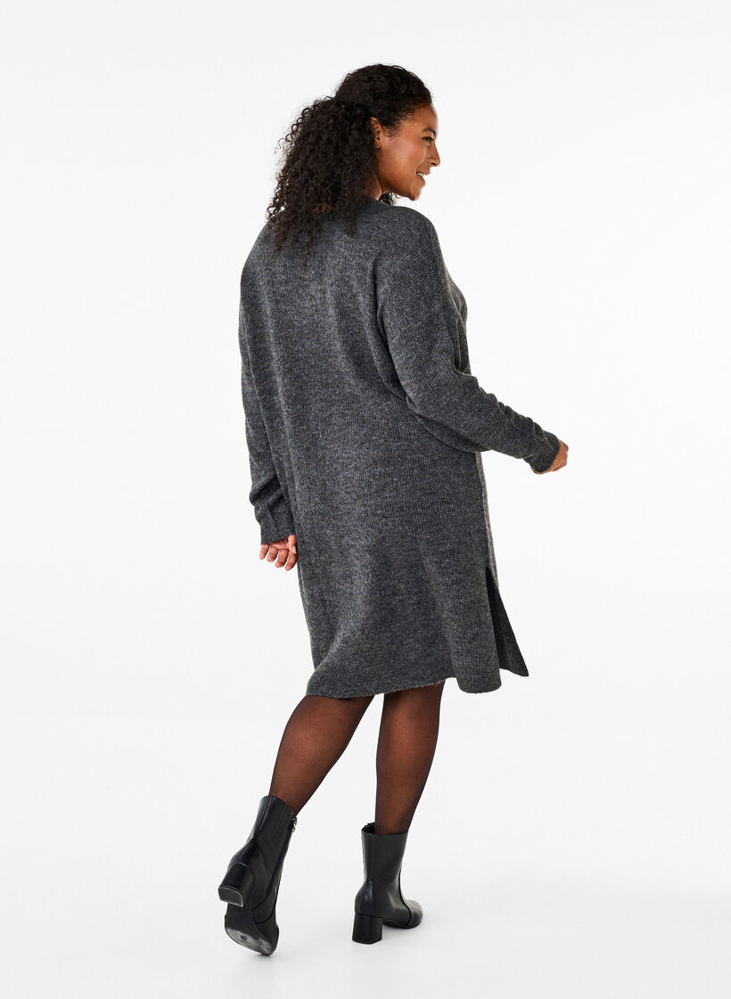 Ribbestrikket kjole med lange ermer, Dark Grey Black Mel., Model image number 1