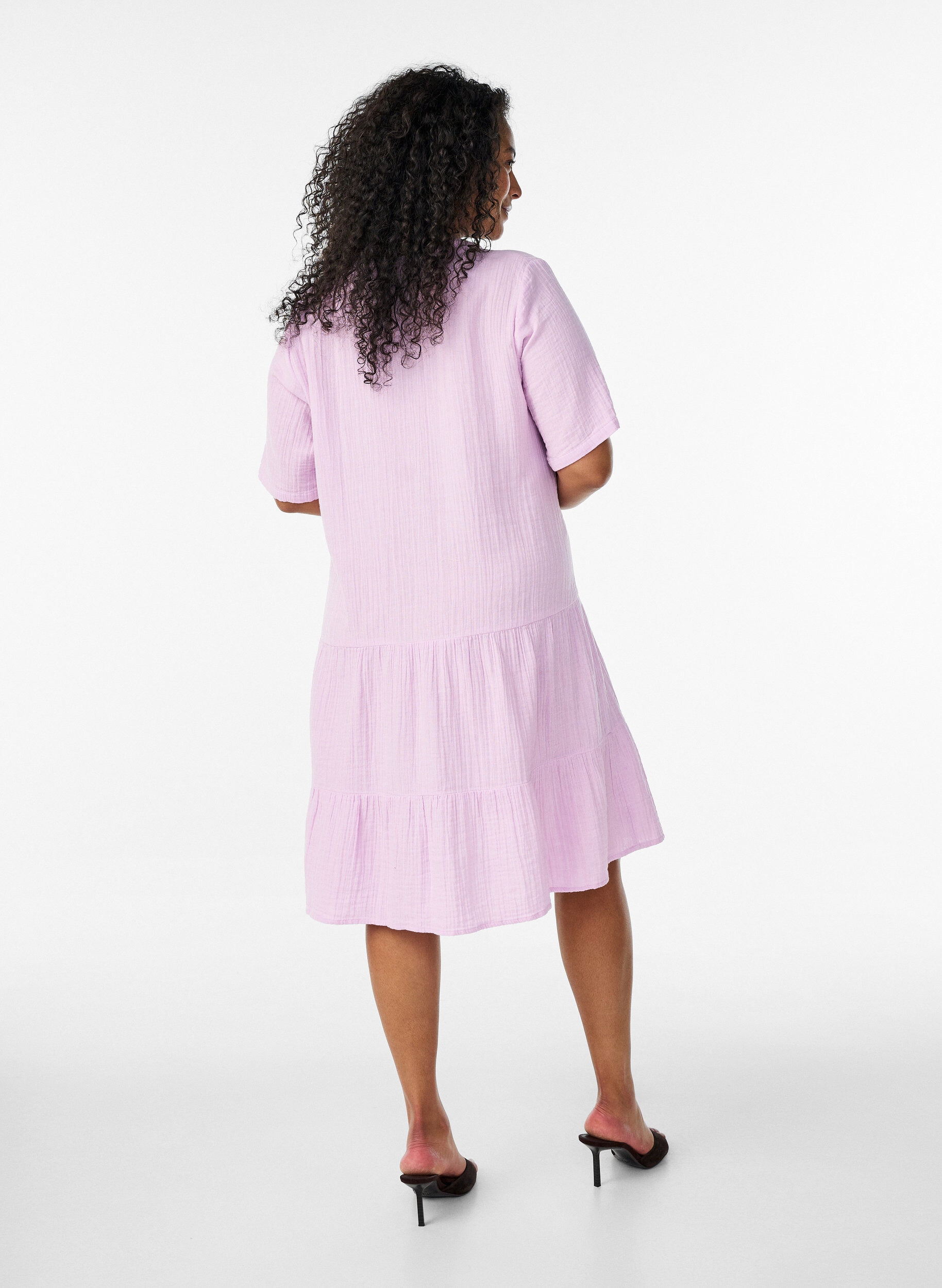 ZizziKort A-linjekjole i bomullsmuslin, Lilla, Model image number 2