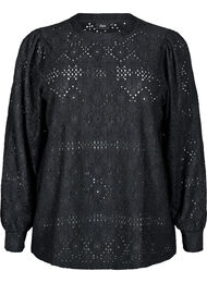 Langermet bluse med et åpentsarbeidsmønster, Black