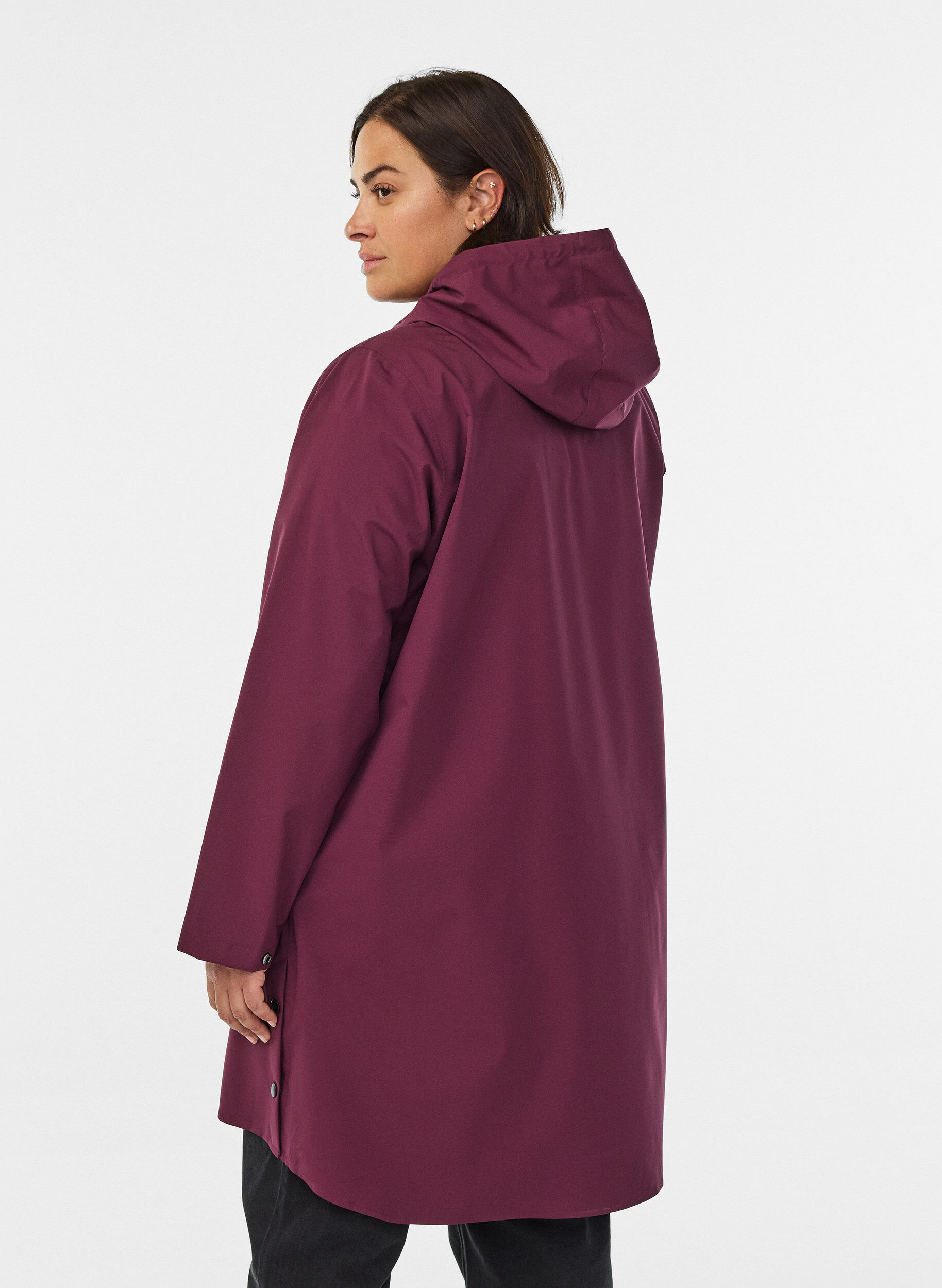 ZizziRegnjakke med lommer og hette, M&oslash;rk Bordeaux, Model image number 2