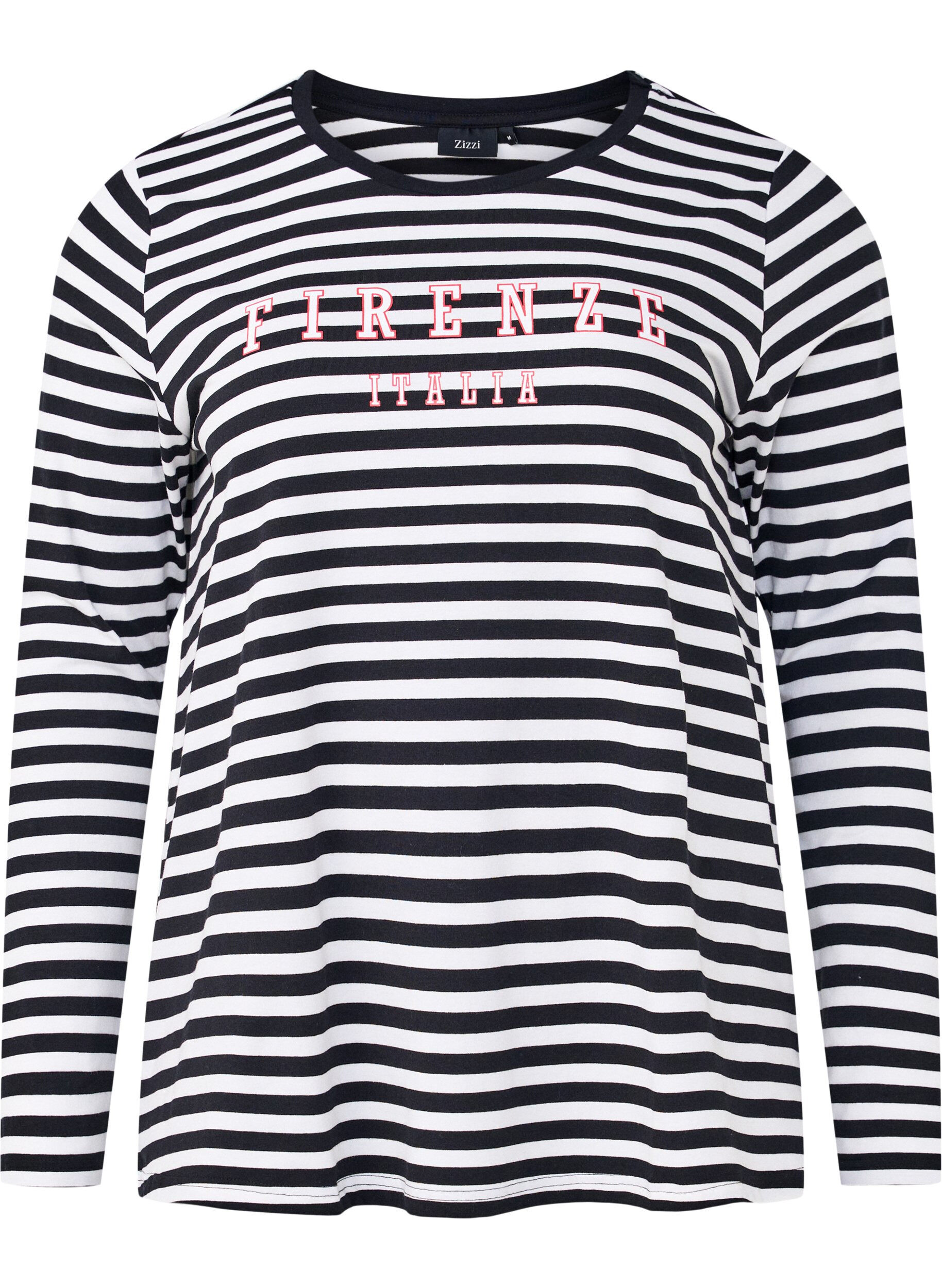 Zizzi Stripete bluse med motiv, White w.Black Stripe, Packshot image number 0