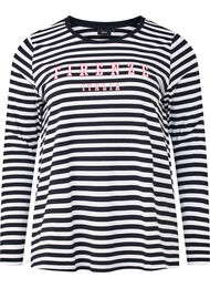Stripete bluse med motiv, White w.Black Stripe