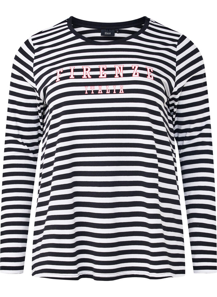 Stripete bluse med motiv, White w.Black Stripe, Packshot image number 0