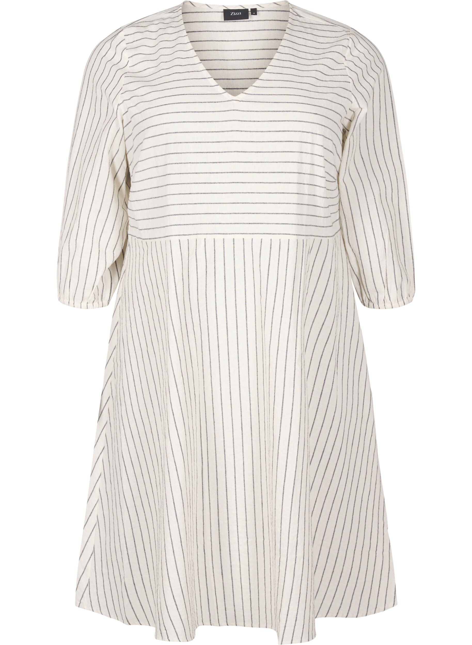 Knelang kjole med striper og 3/4 ermer