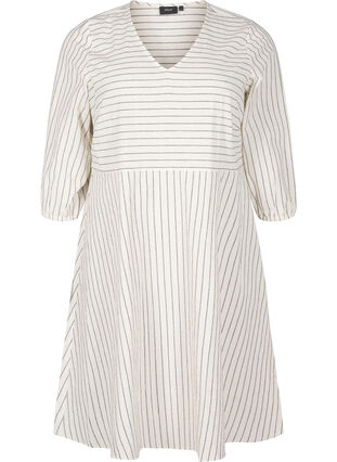 Zizzi Knelang kjole med striper og 3/4 ermer, Vanilje, Packshot image number 0