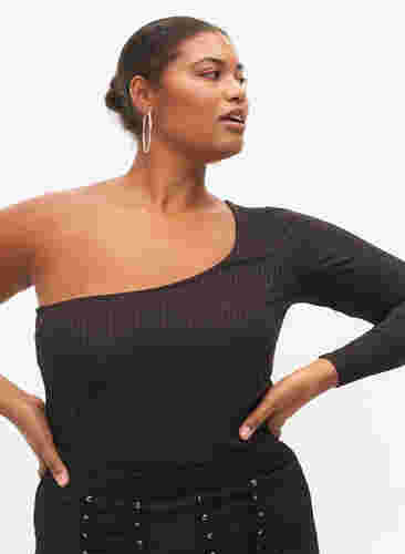 One-shoulder bluse, Black, Model image number 2