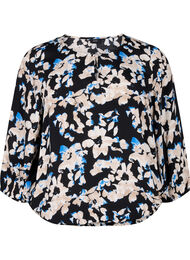 Viskose bluse med blomstertrykk og smocking, Bl.Antique White AOP