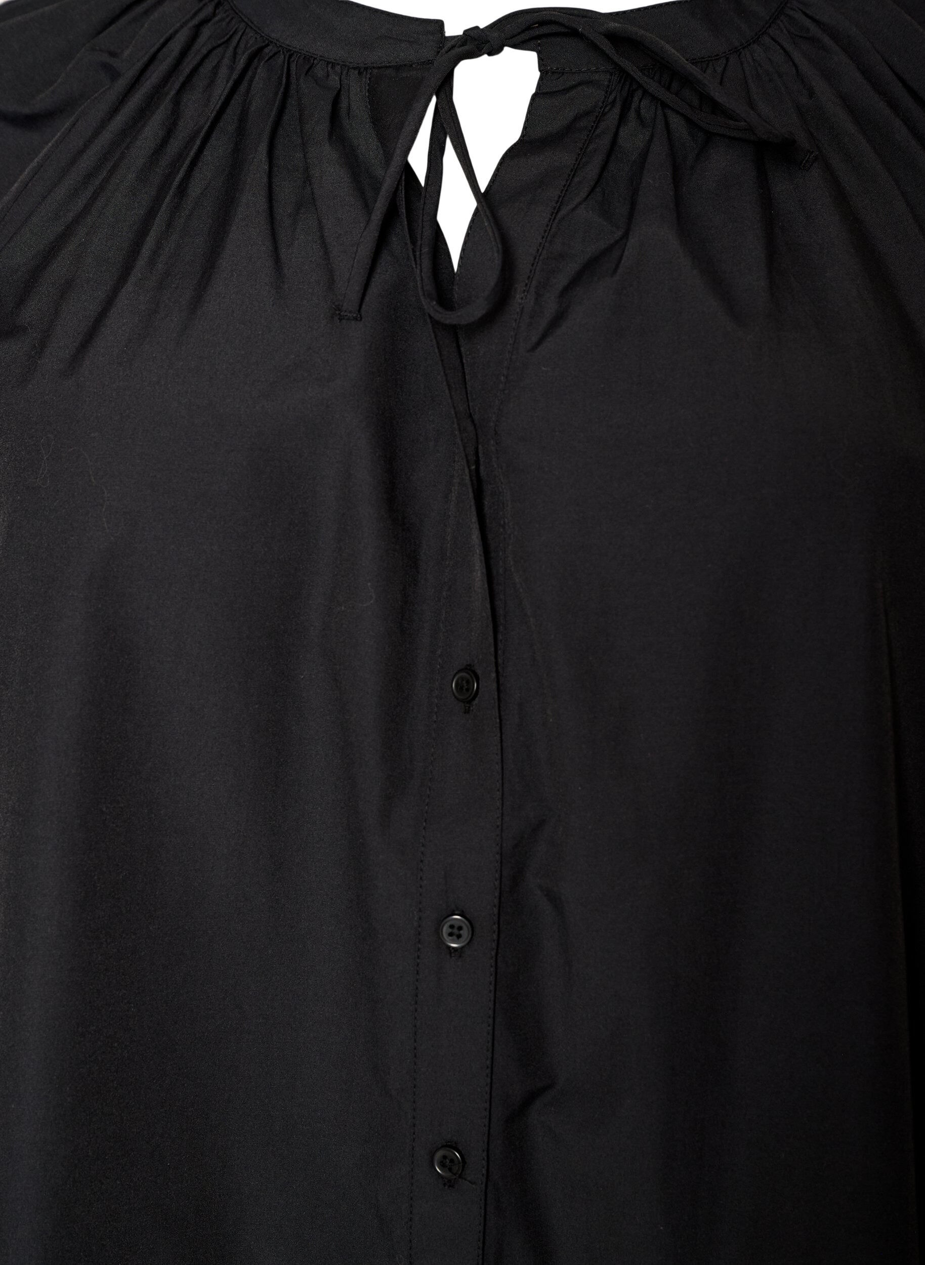 ZizziSkjortebluse med knappelukking og knytebelte, Svart, Packshot image number 2
