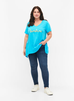 T-skjorte av bomull med korte ermer, Blue Atoll Sunshine, Model image number 2