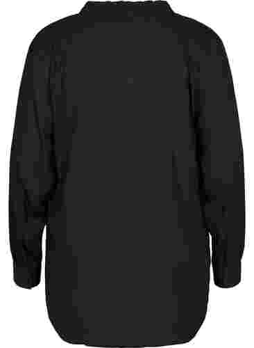 Langermet skjorte med volanger på kraven, Black, Packshot image number 1
