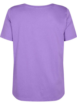 T-skjorte i bomull med trykk og V-hals, Deep Lavender ORI, Packshot image number 1